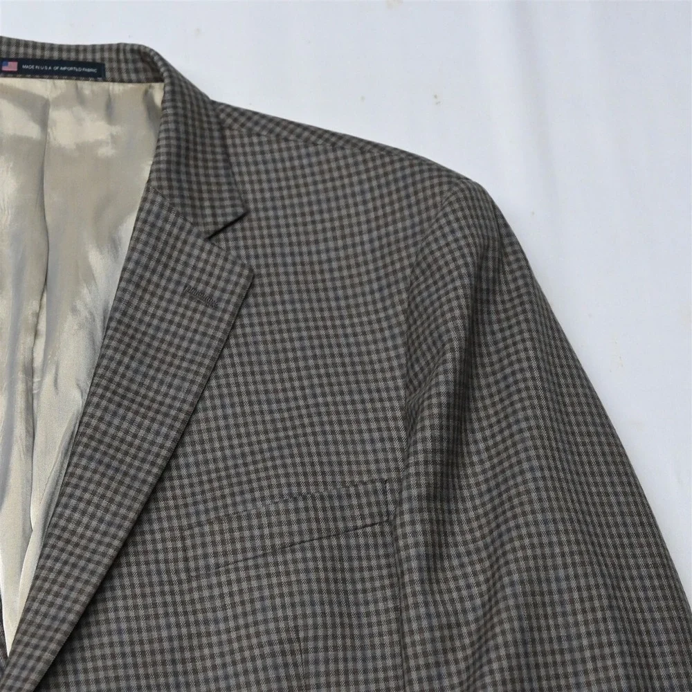 Hart Schaffner Marx 50R Brown Shepard Check Mens Blazer Sport Coat‎ Suit Jacket